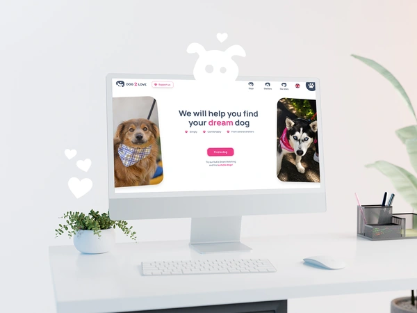Dog2Love website on a desk display